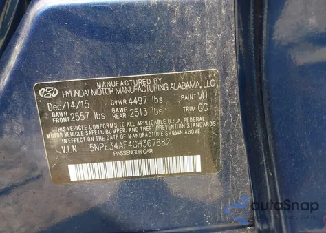 2016 Hyundai Sonata 2.4L Sport z USA, uszkodzony, nr VIN 5NPE34AF4GH367682